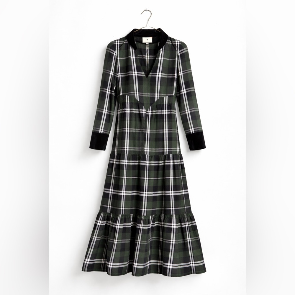 Tuckernuck Dark Green and Black Plaid Long-Sleeve Midi Dress